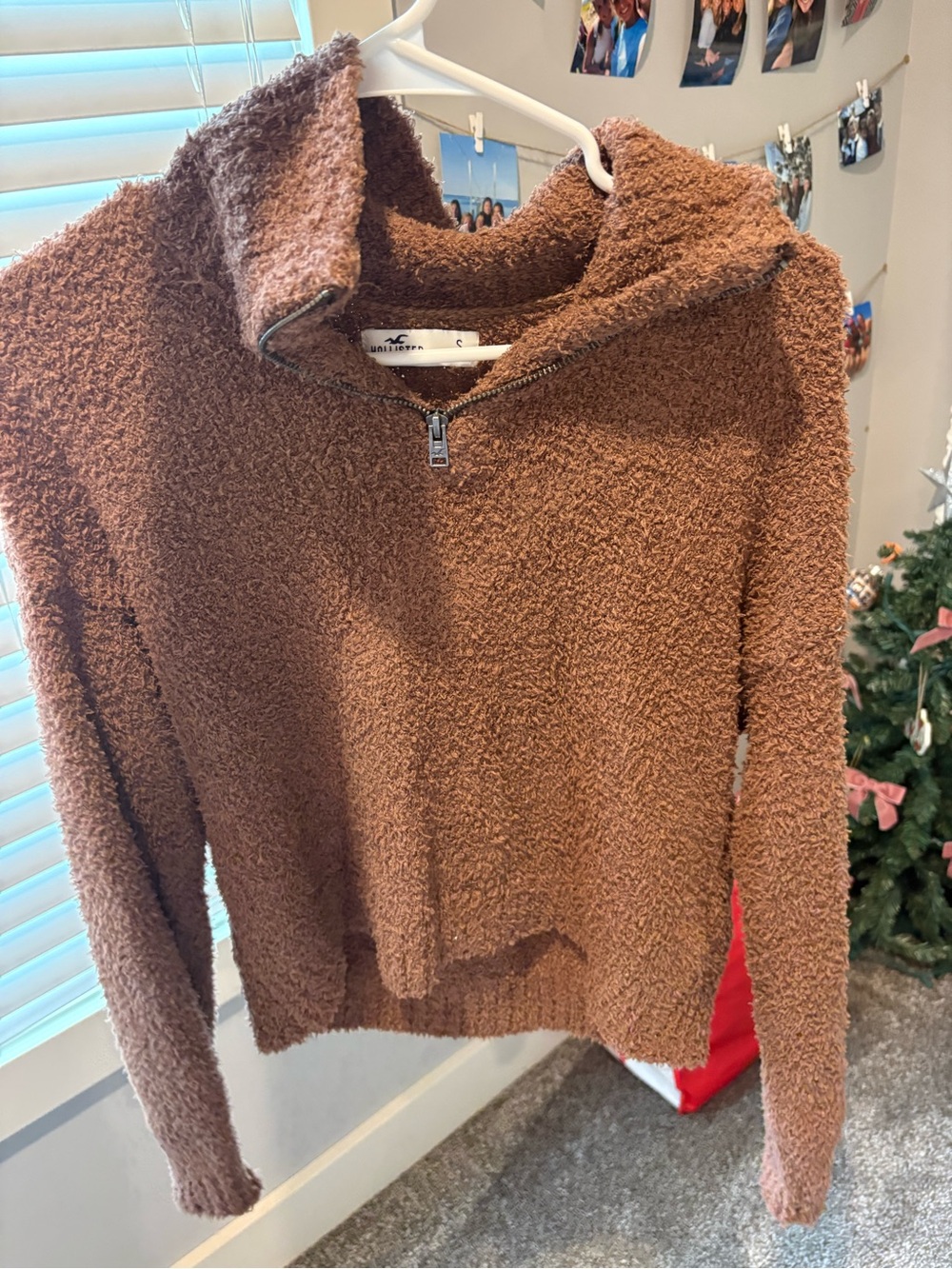 Hollister Brown Sherpa Half-Zip Pullover